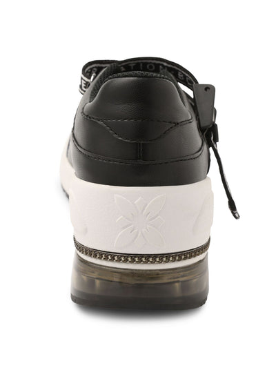 BCBGENERATION Womens Black 1" Platform Chain Hardware Logo Padded Willa Round Toe Wedge Slip On Athletic Training Shoes 7