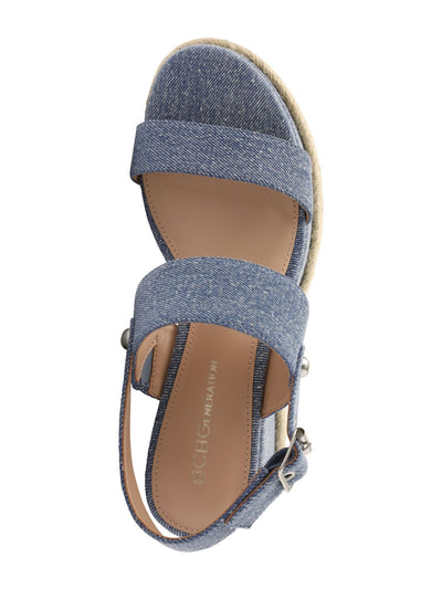 BCBG MAXAZRIA Womens Blue Denim 1" Platform Padded Comfort Allia Round Toe Wedge Buckle Slingback Sandal 7.5