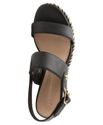 BCBG MAXAZRIA Womens Black 1-1/2" Wooden Platform Adjustable Strap Padded Braided Allia Round Toe Wedge Buckle Slingback Sandal 8.5 M