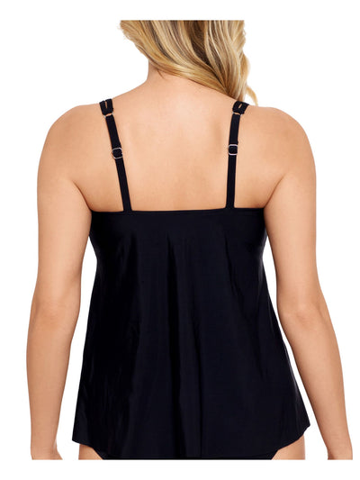 SWIM SOLUTIONS Women's Black Pleated Adjustable Scoop Neck Tankini Swimsuit Top 8