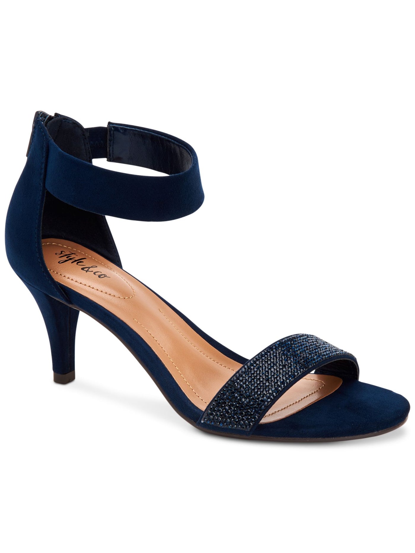 STYLE & COMPANY Womens Navy Ankle Strap Padded Payce Round Toe Cone Heel Zip-Up Heeled Sandal 5 M