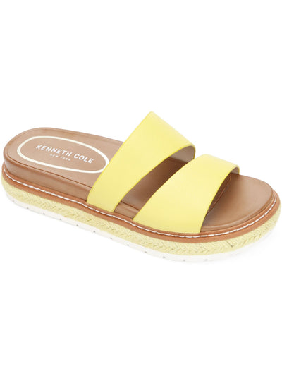 KENNETH COLE NEW YORK Womens Yellow Jute Wrapped 1" Platform Cushioned Laney Round Toe Wedge Slip On Leather Sandals Shoes 7 M