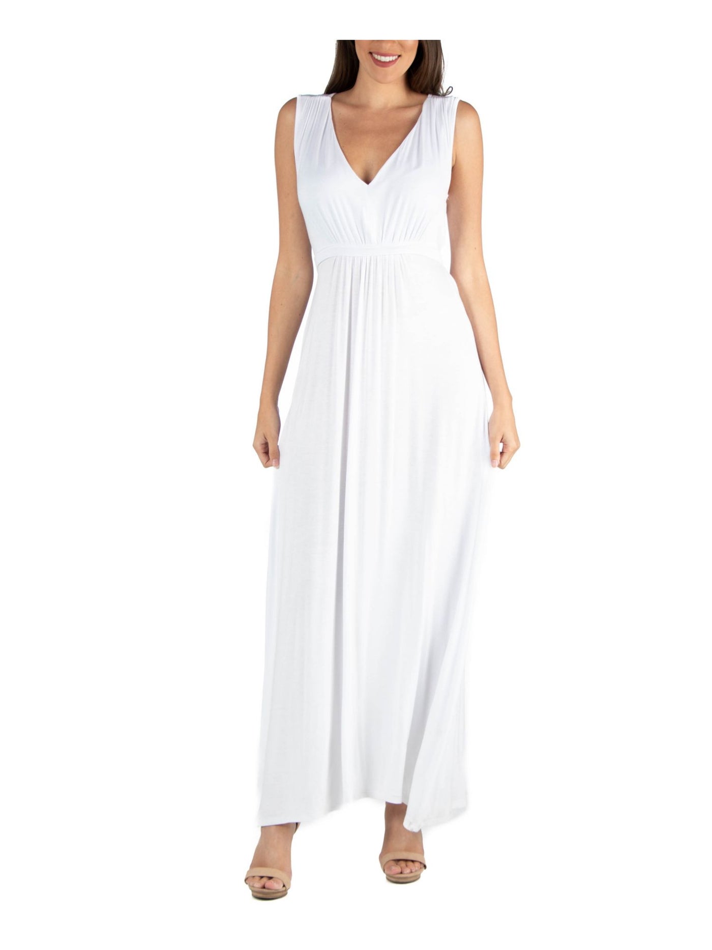 24 SEVEN COMFORT Womens White Tie Stretch V-back Short Sleeve V Neck Maxi Empire Waist Dress L