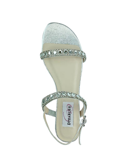 BENJAMIN WALK Womens Silver Adjustable Strap Stone Accent Jasmine Round Toe Wedge Buckle Sandals Shoes 9.5
