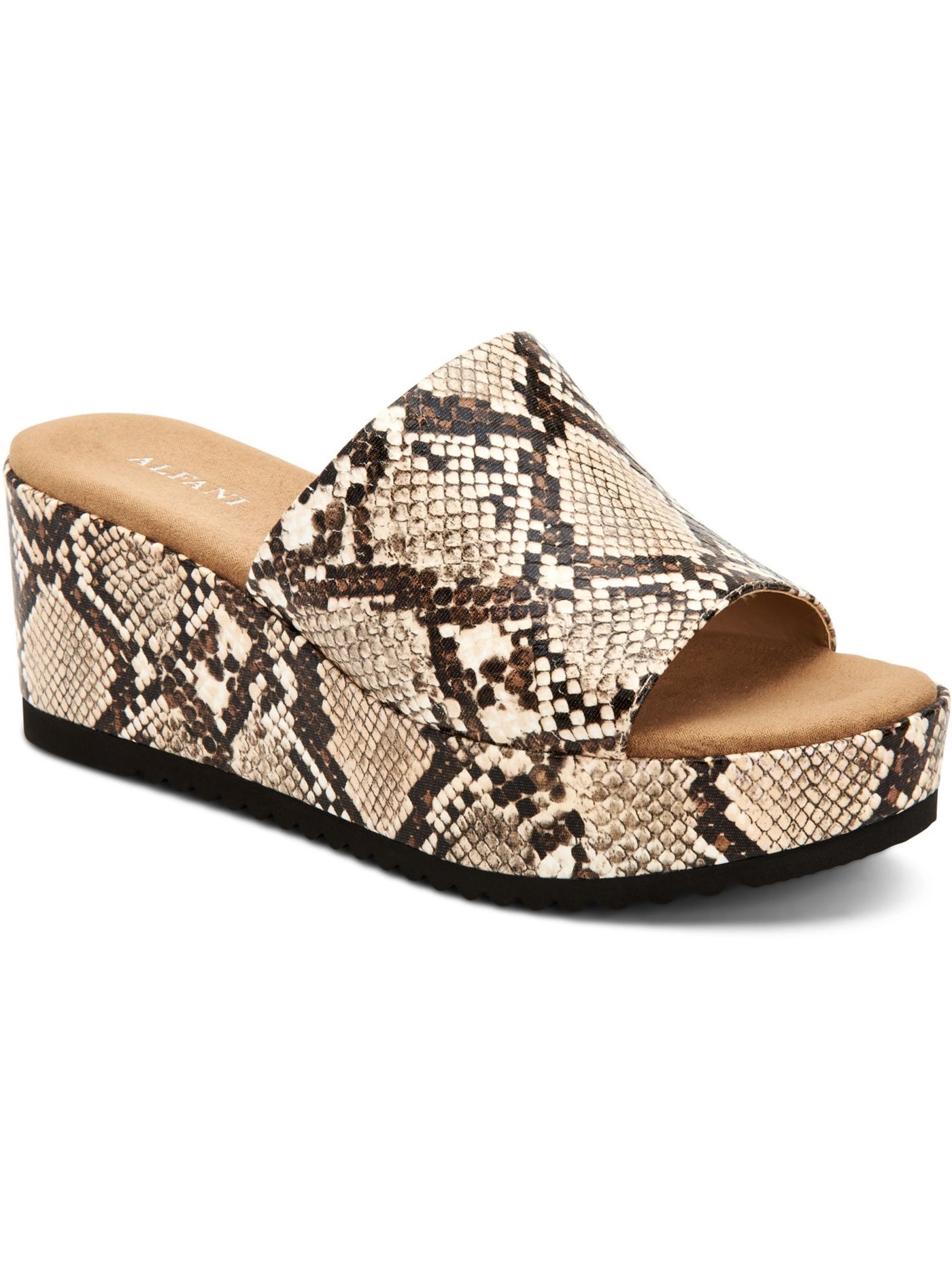 ALFANI Womens Beige Snakeskin Cushioned Comfort Jazziee Round Toe Platform Slip On Slide Sandals Shoes 7 M