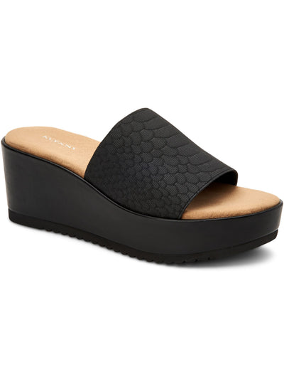 ALFANI Womens Black Geometric 1-1/4" Platform Cushioned Comfort Jazziee Round Toe Wedge Slip On Sandals Shoes 7.5 M