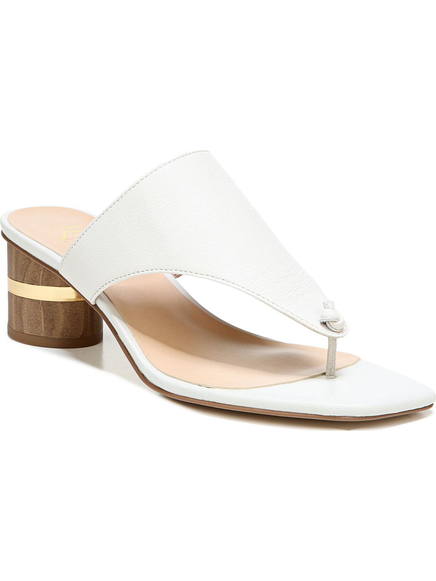 FRANCO SARTO Womens White Comfort T-Strap Marguet Square Toe Block Heel Slip On Leather Heeled Thong Sandals 10 M