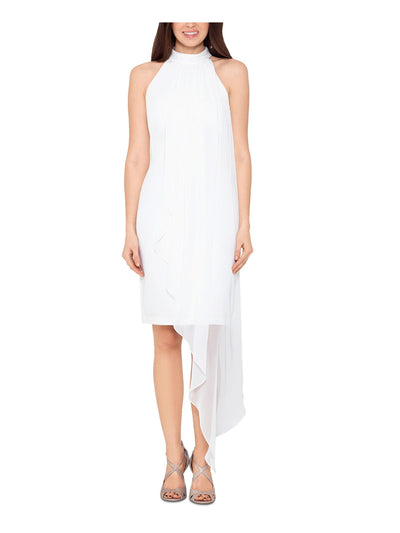 BETSY & ADAM Womens Ivory Zippered Slitted Chiffon-overlay Lined Sleeveless Halter Above The Knee Formal Sheath Dress 8