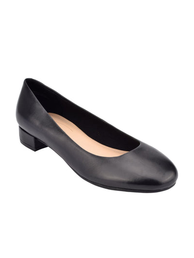 EASY SPIRIT Womens Black Cushioned Comfort Bell Round Toe Block Heel Slip On Leather Pumps 9.5 M