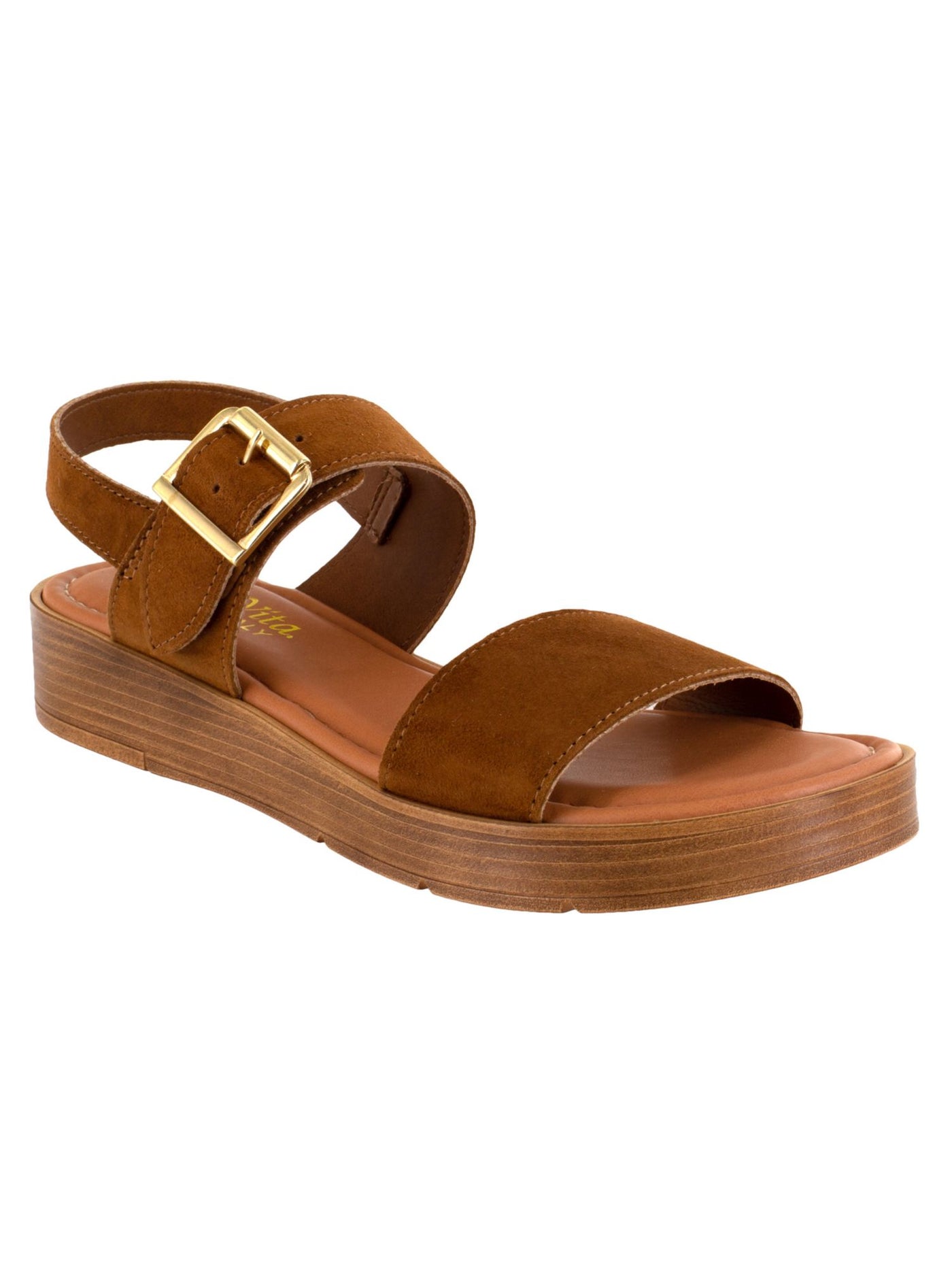 BELLA VITA Womens Brown Padded Ankle Strap Tay-italy Round Toe Buckle Slingback Sandal 6.5 W