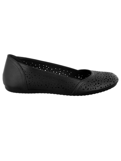 EASY MOTION Womens Black Perforated Cushioned Brooklyn Round Toe Slip On Ballet Flats 8.5