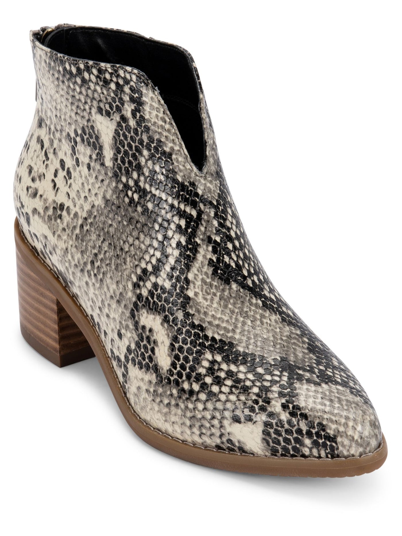 AQUA COLLEGE Womens Beige Snake Print Cushioned Emily Almond Toe Block Heel Zip-Up Leather Dress Booties 8