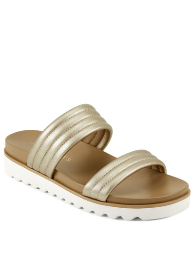 AEROSOLES Womens Gold Dual Cushioned Straps Kinnelon Open Toe Wedge Slip On Slide Sandals Shoes 6.5