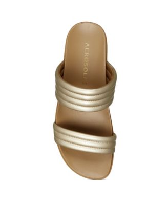 AEROSOLES Womens Gold Dual Cushioned Straps Kinnelon Open Toe Wedge Slip On Slide Sandals Shoes M