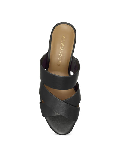 AEROSOLES Womens Black Combo Crisscross Straps Goring Cushioned Westfield Almond Toe Wedge Slip On Leather Slide Sandals Shoes 8.5 M