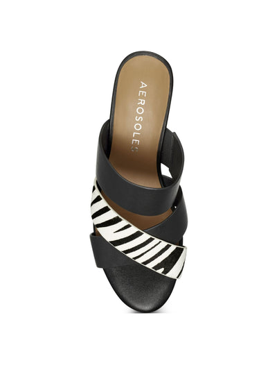 AEROSOLES Womens Black Zebra Print Crisscross Straps Side Gore Core Comfort Comfort Westfield Almond Toe Wedge Slip On Leather Slide Sandals 7 W