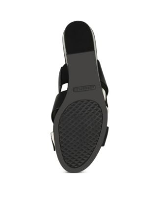 AEROSOLES Womens Black Leopard Print Crisscross Straps Side Gore Core Comfort Comfort Westfield Almond Toe Wedge Slip On Leather Slide Sandals Shoes W