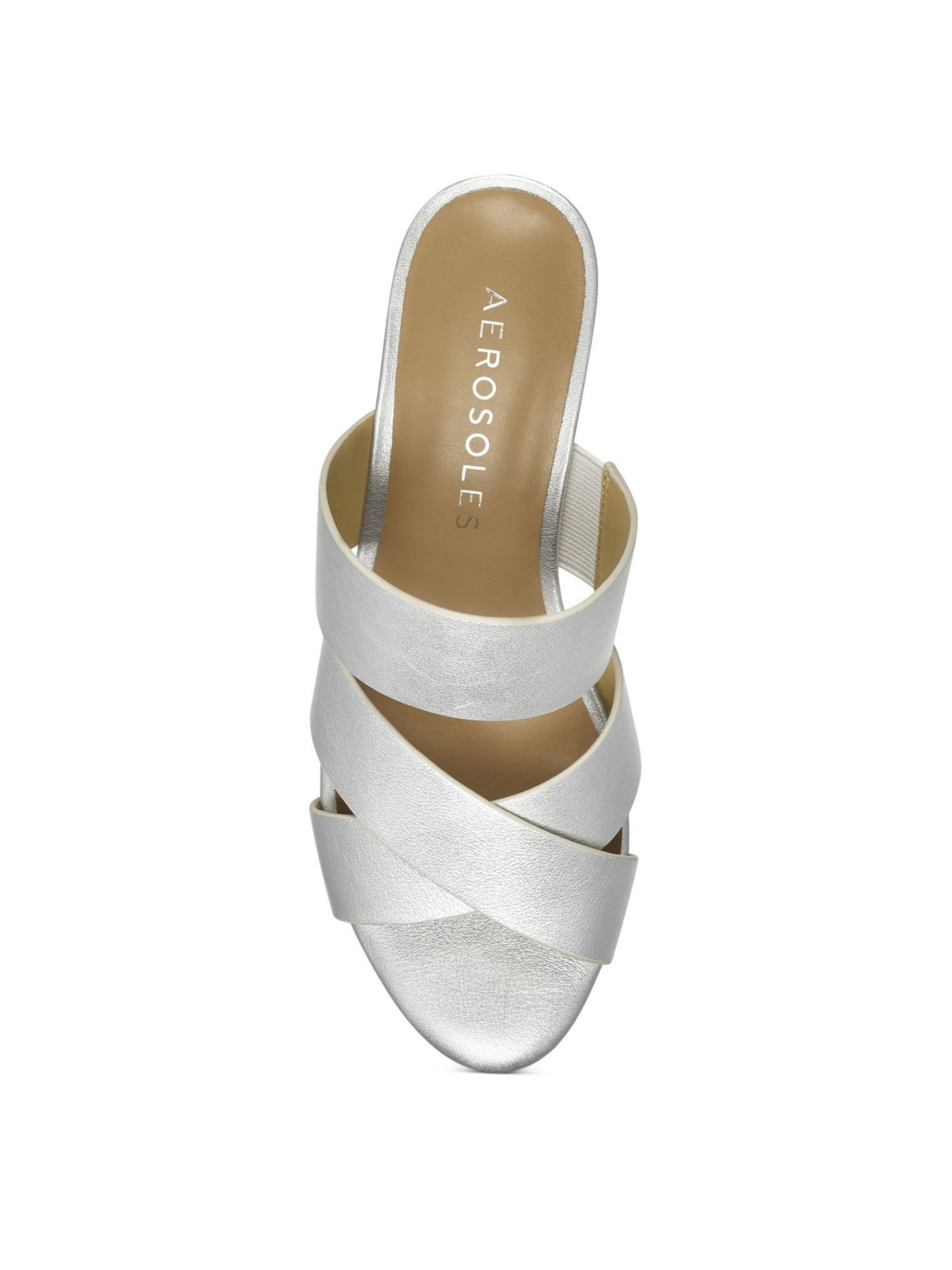 AEROSOLES Womens Silver Metallic Crisscross Straps Goring Comfort Westfield Almond Toe Wedge Slip On Leather Slide Sandals Shoes 6 M