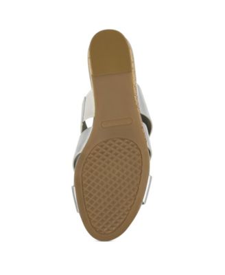 AEROSOLES Womens Silver Metallic Crisscross Straps Goring Comfort Westfield Almond Toe Wedge Slip On Leather Slide Sandals Shoes M