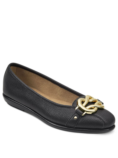 AEROSOLES Womens Black Cushioned Metallic Big Bet Round Toe Wedge Slip On Ballet Flats 6 M