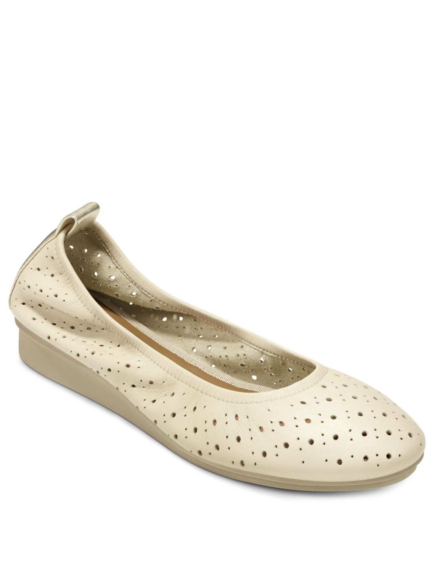 AEROSOLES Womens Ivory Perforated Heel Tab Stretch Comfort Wooster Round Toe Wedge Slip On Leather Ballet Flats 7.5 M