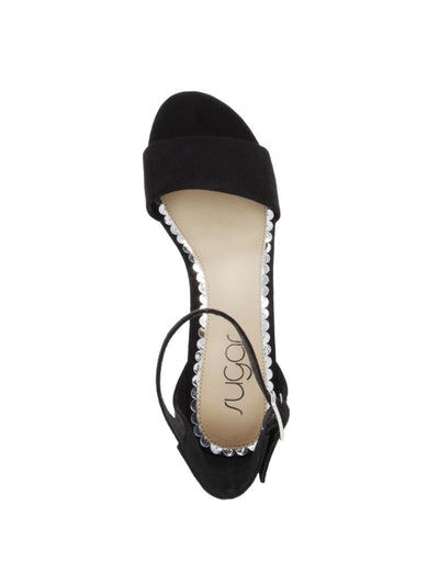 SUGAR Womens Black Adjustable Strap Noelle Low Open Toe Block Heel Buckle Dress Sandals 6 M
