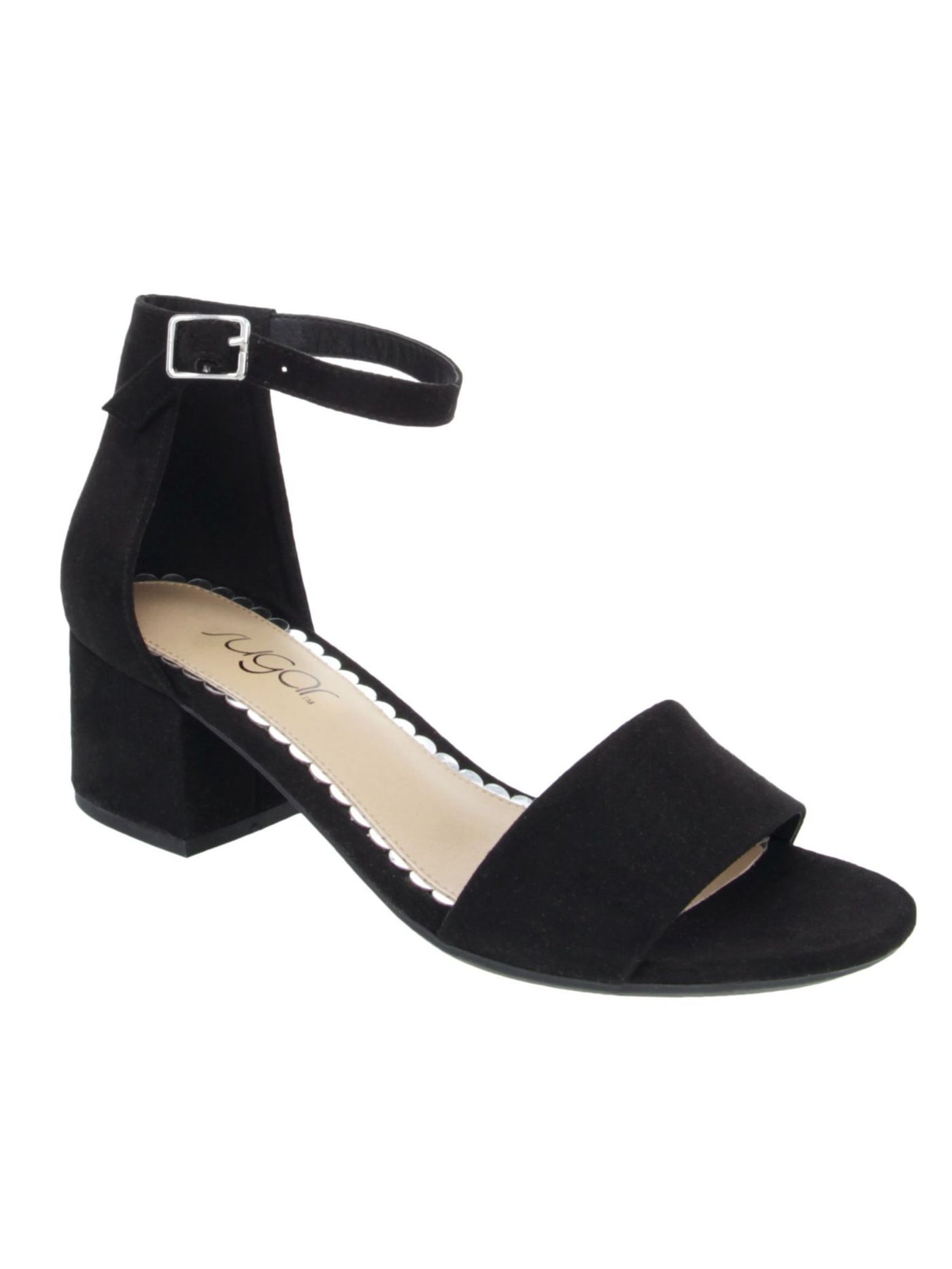 SUGAR Womens Black Adjustable Strap Noelle Low Open Toe Block Heel Buckle Dress Sandals 6 M