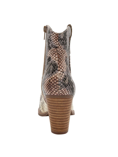 SUGAR Womens Beige Snakeskin Cushioned Tarah Almond Toe Block Heel Zip-Up Booties 8.5 M