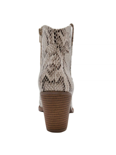 SUGAR Womens Beige Snakeskin Western Cushioned Tarah Almond Toe Block Heel Zip-Up Booties 7.5 M