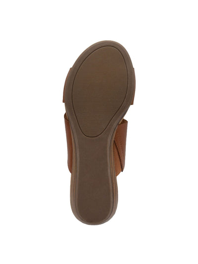SUGAR Womens Brown 1/2 Heel Comfort Woven Olena Round Toe Block Heel Slip On Slide Sandals Shoes