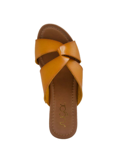 SUGAR Womens Yellow Knotted Design Comfort Olena Round Toe Block Heel Slip On Slide Sandals Shoes 6 M