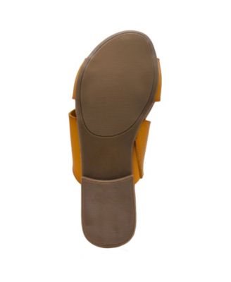 SUGAR Womens Yellow Knotted Design Comfort Olena Round Toe Block Heel Slip On Slide Sandals Shoes M