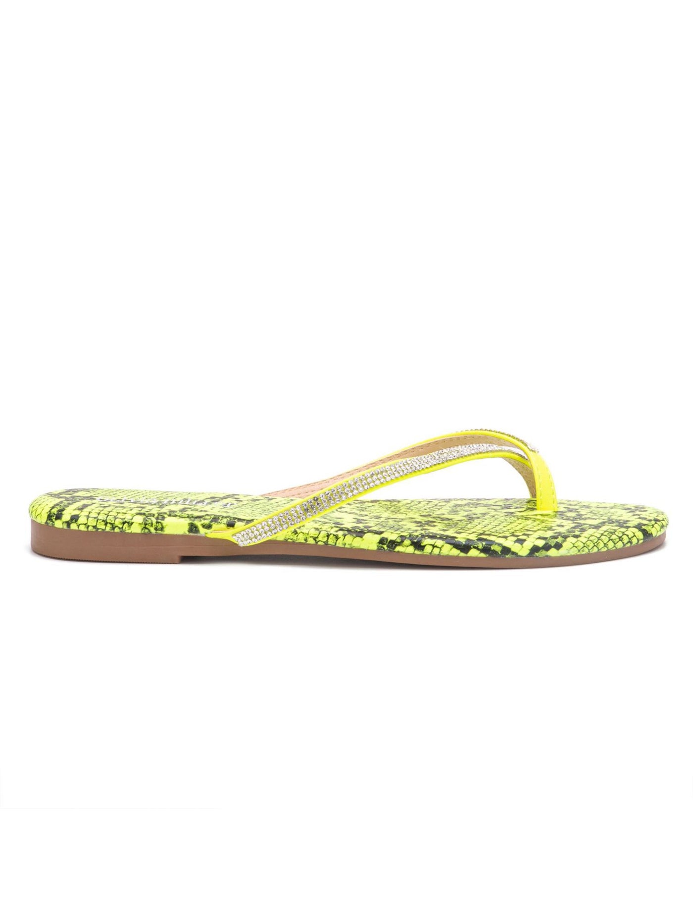OLIVIA MILLER Womens Yellow Snake Rhinestone Comfort Legendary Round Toe Slip On Sandals Shoes 7