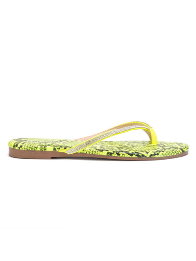 OLIVIA MILLER Womens Yellow Snake Rhinestone Comfort Legendary Round Toe Slip On Sandals Shoes 7