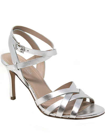 CHARLES BY CHARLES DAVID Womens Silver Slingback Woven Hippy Round Toe Stiletto Buckle Leather Dress Sandals Shoes 9 M