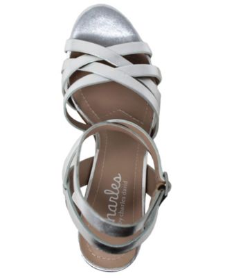 CHARLES BY CHARLES DAVID Womens Silver Slingback Woven Hippy Round Toe Stiletto Buckle Leather Dress Sandals Shoes M