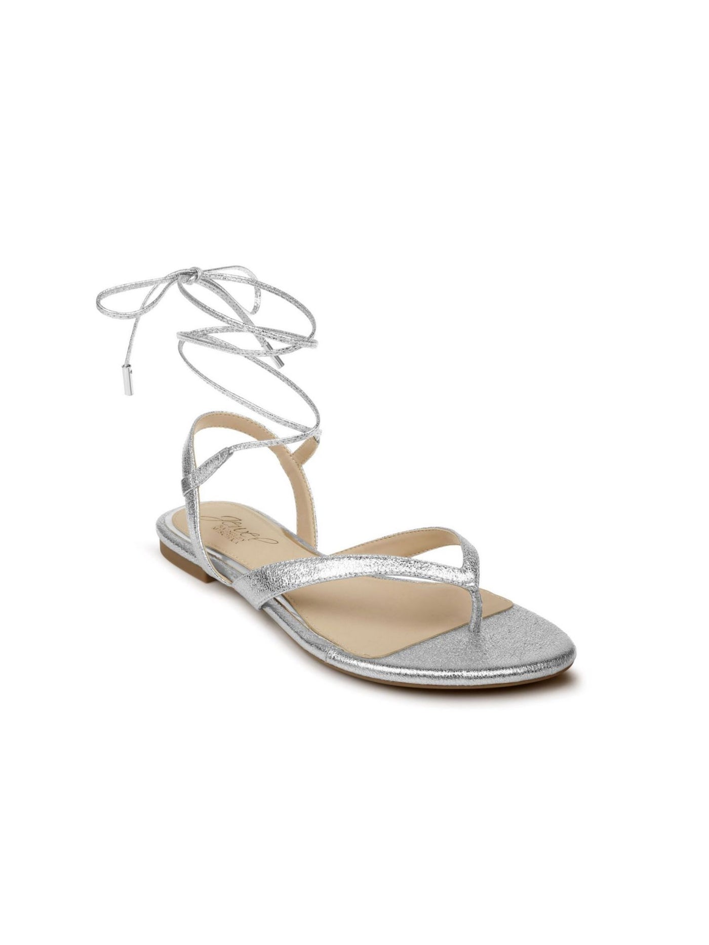 BADGLEY MISCHKA Womens Silver Ankle Strap Padded Nolana Round Toe Lace-Up Dress Thong Sandals 8