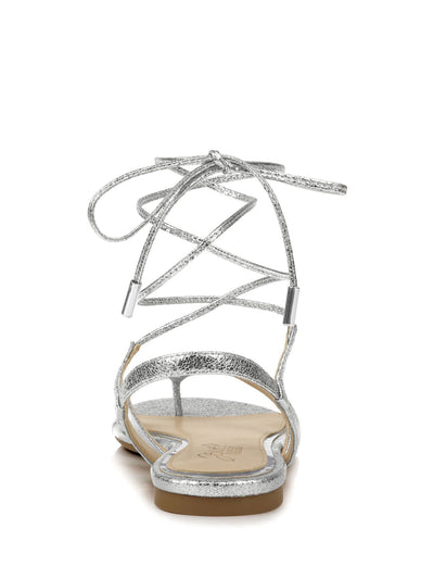 BADGLEY MISCHKA Womens Silver Ankle Strap Padded Nolana Round Toe Lace-Up Dress Thong Sandals 8