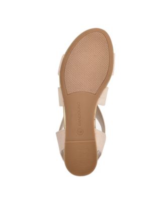 BANDOLINO Womens Beige Stretch Kenly Round Toe Wedge Slip On Sandals Shoes M