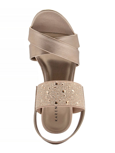 KAREN SCOTT Womens Gold Rhinestone Cushioned Parrisa Round Toe Wedge Slip On Dress Slingback Sandal 9 M