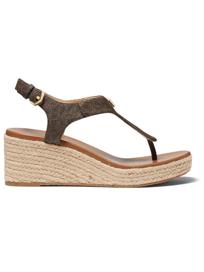 MICHAEL MICHAEL KORS Womens Brown Logo Padded T-Strap Laney Round Toe Wedge Buckle Espadrille Shoes 8.5 M