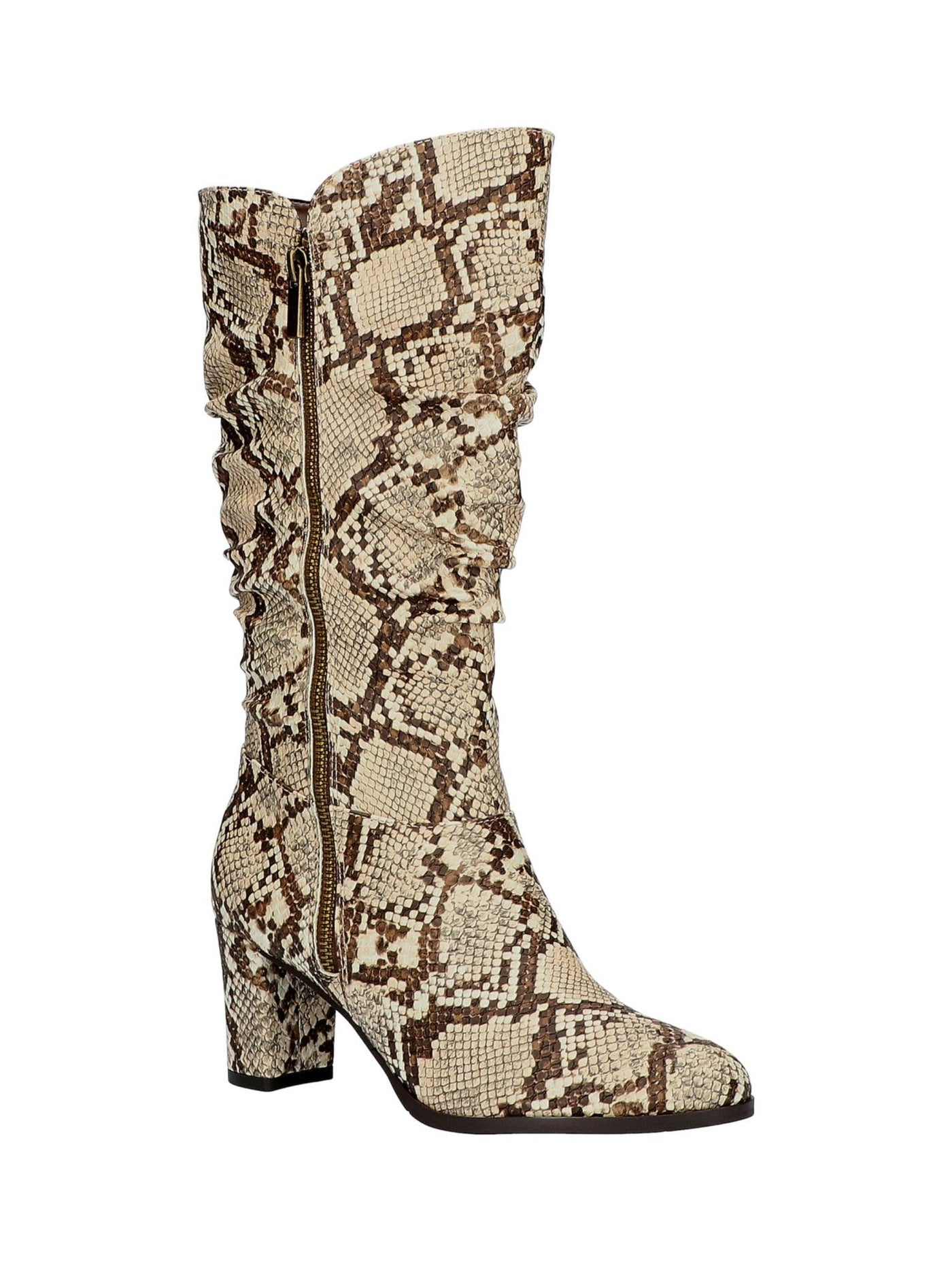 EASY STREET Womens Beige Snake Print Cushioned Mara Round Toe Block Heel Buckle Dress Slouch Boot 8