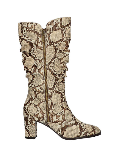 EASY STREET Womens Beige Snake Print Cushioned Mara Round Toe Block Heel Buckle Dress Slouch Boot 8