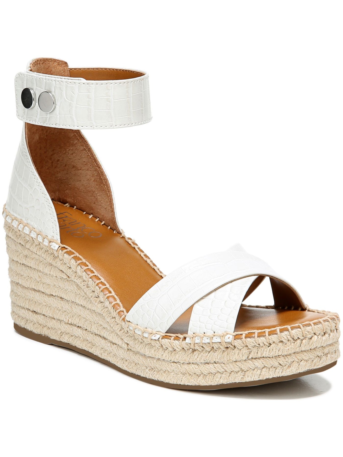 FRANCO SARTO Womens Ivory Crocodile 1" Platform Ankle Strap Padded Carlotta Round Toe Wedge Espadrille Shoes 6 M