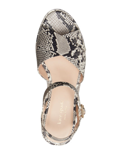 KATE SPADE NEW YORK Womens Gray Snakeskin Print Embossed Crisscross Padded Adjustable Ankle Strap Bunton Round Toe Platform Buckle Leather Sandals Shoes 8 B