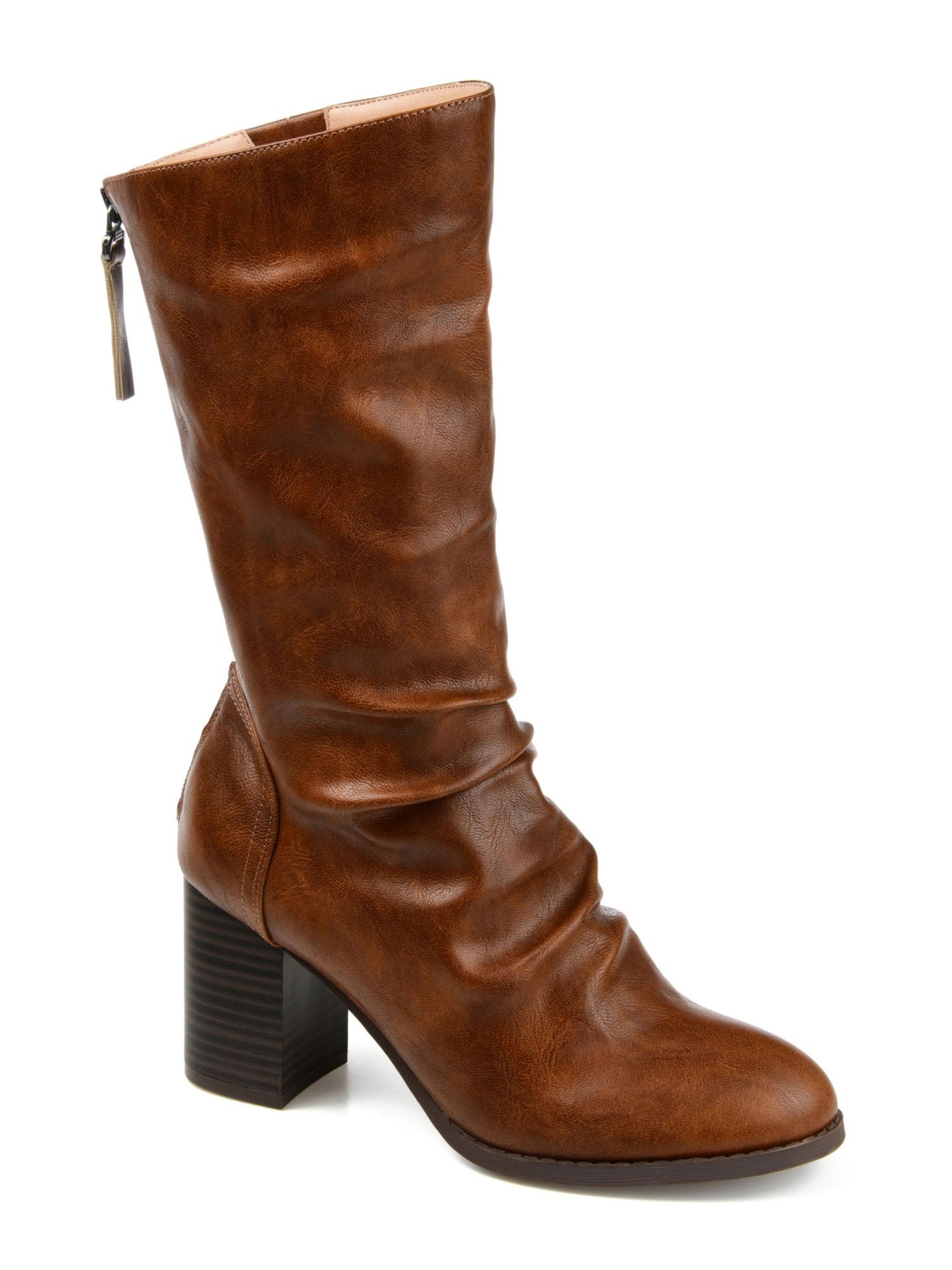 JOURNEE COLLECTION Womens Brown Stretch Gore Comfort Sequoia Round Toe Block Heel Zip-Up Slouch Boot 11