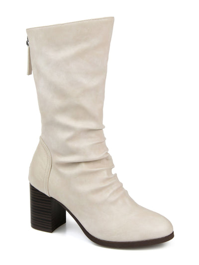 JOURNEE COLLECTION Womens Ivory Comfort Sequoia Almond Toe Block Heel Zip-Up Slouch Boot 7.5 M