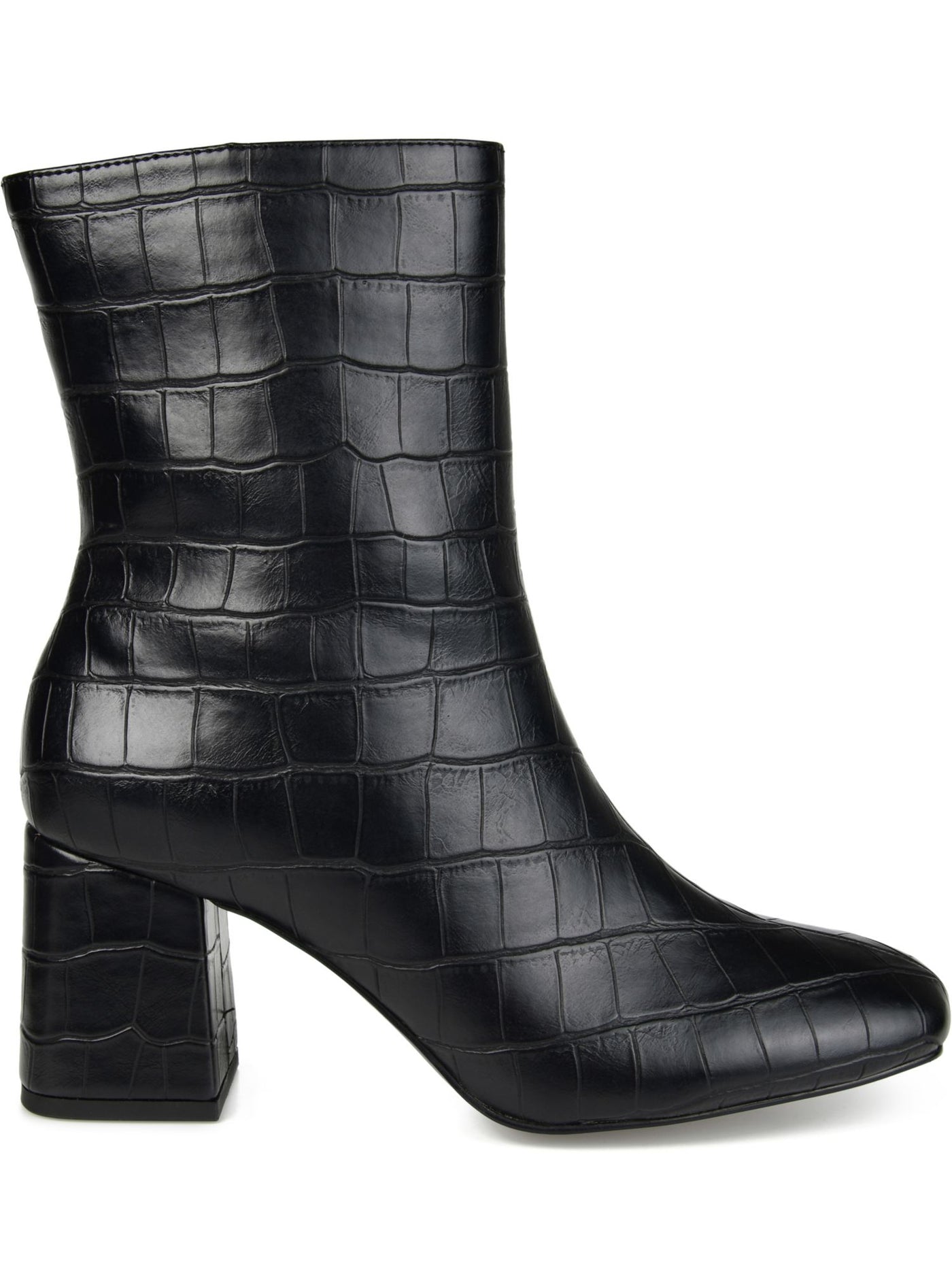 JOURNEE COLLECTION Womens Black Crocodile Padded Trevi Square Toe Block Heel Zip-Up Dress Booties 8