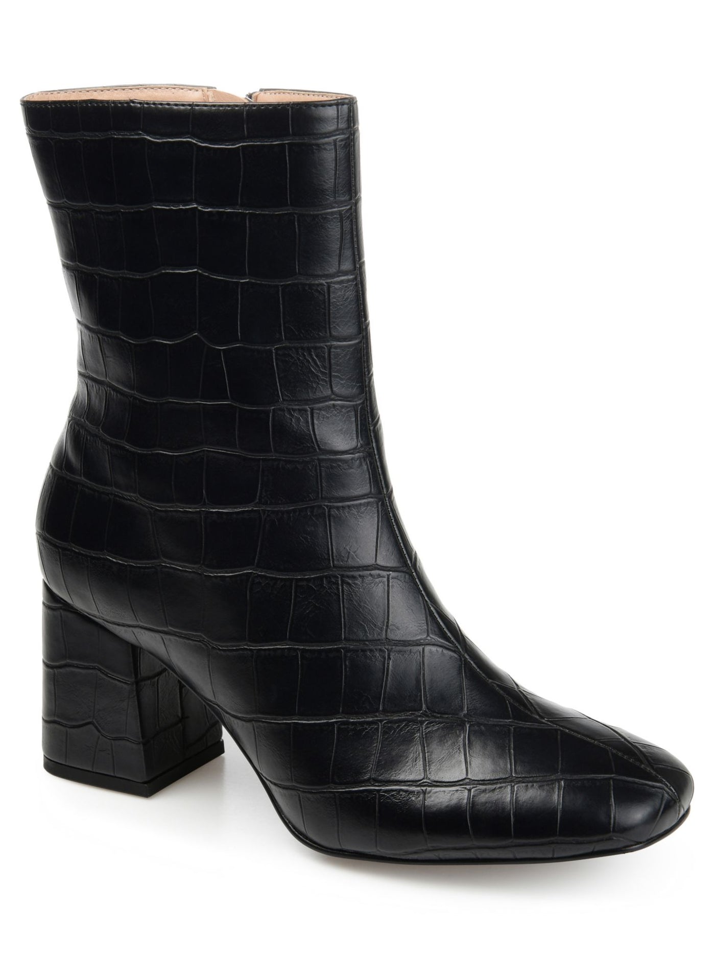 JOURNEE COLLECTION Womens Black Crocodile Padded Trevi Square Toe Block Heel Zip-Up Dress Booties 11 M