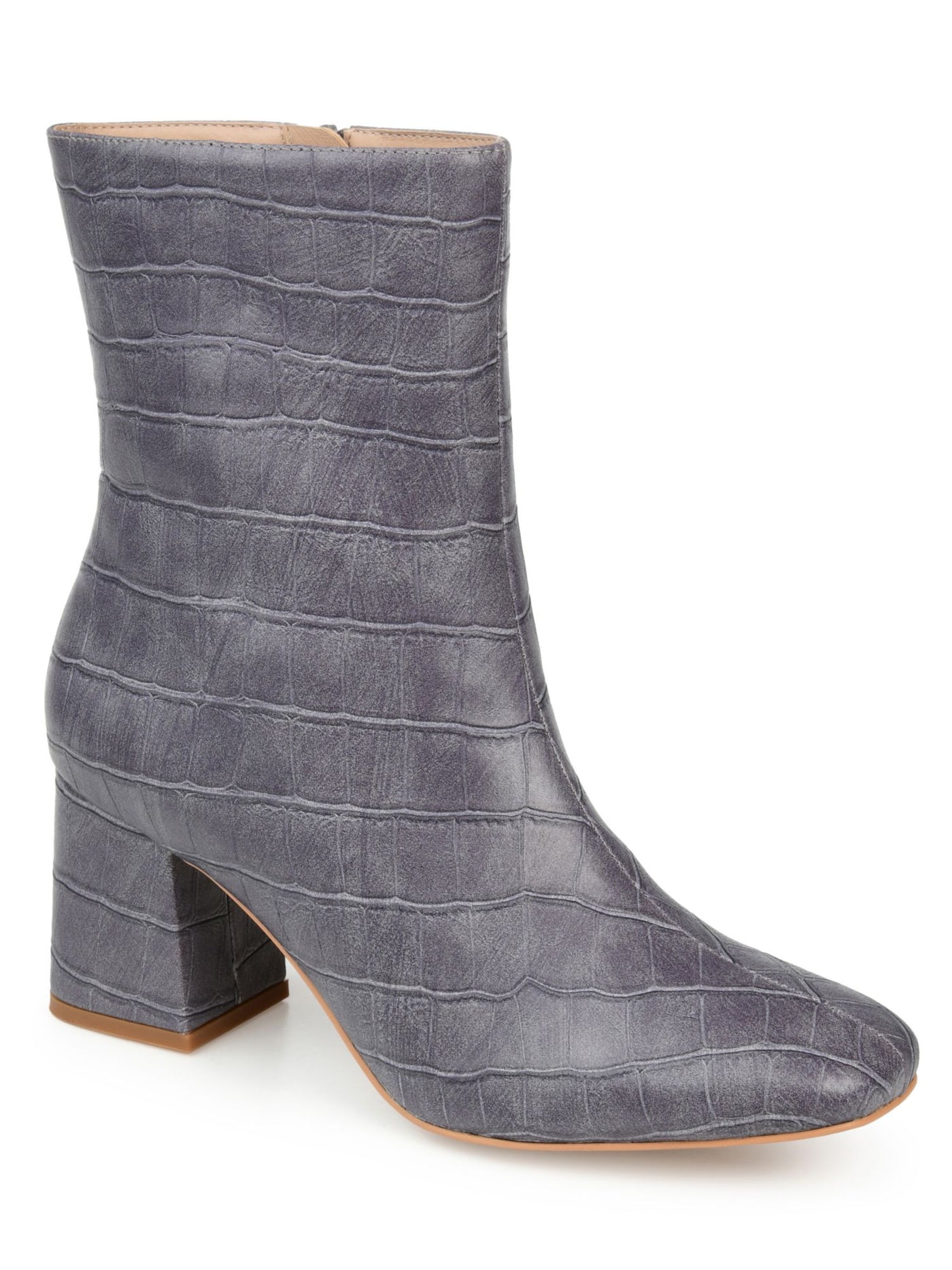 JOURNEE COLLECTION Womens Gray Crocodile Padded Trevi Square Toe Block Heel Zip-Up Booties 8 M